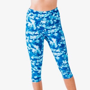 Calypsa Women's Plus Size High Waisted Chlorine Resistant Capri Swim Leggings - 1 of 4