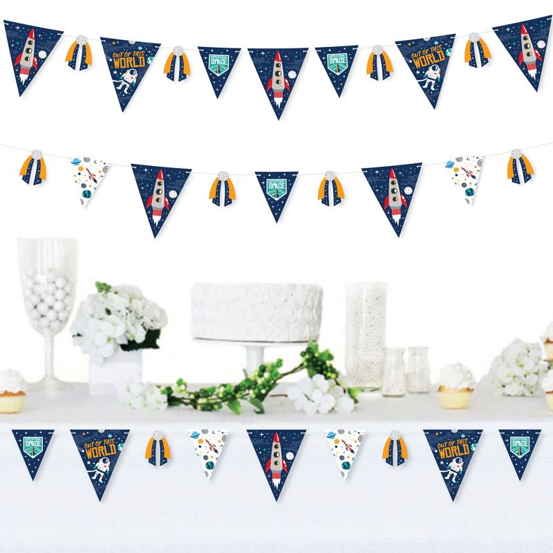 Big Dot of Happiness Blast Off to Outer Space - DIY Rocket Ship Baby Shower or Birthday Party Pennant Garland Decoration - Triangle Banner - 30 Pieces, 2 of 9
