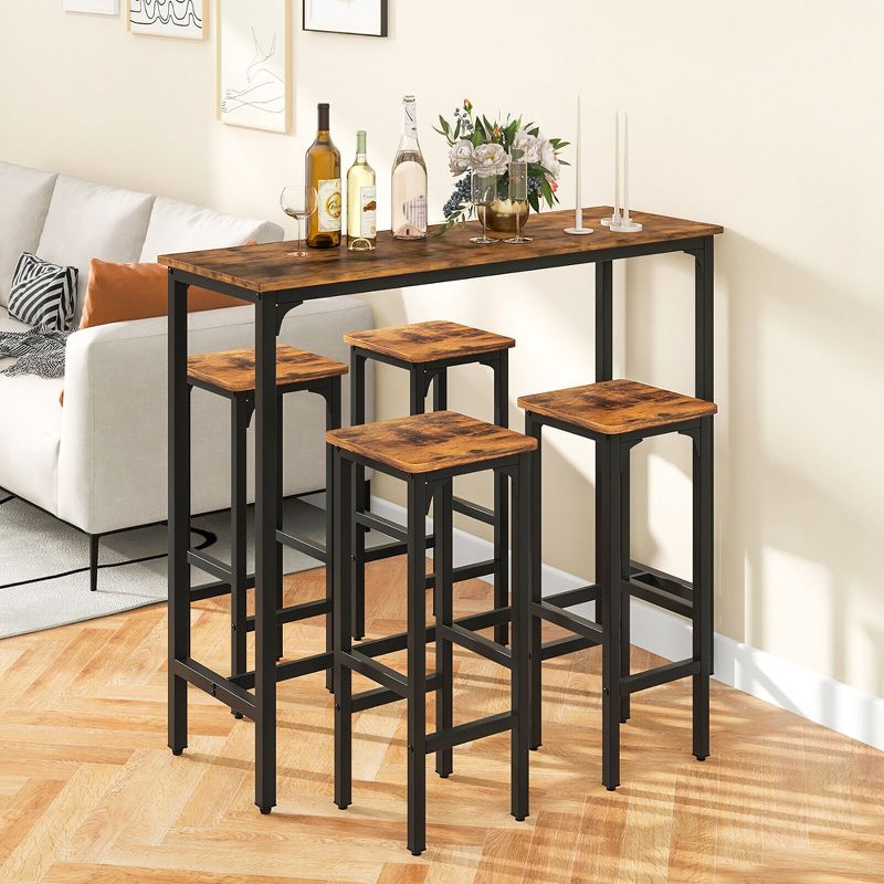 Tangkula 3PCS Bar Table & Chairs Set Industrial Dining Breakfast Table Set w/ Metal Frame, 5 of 11