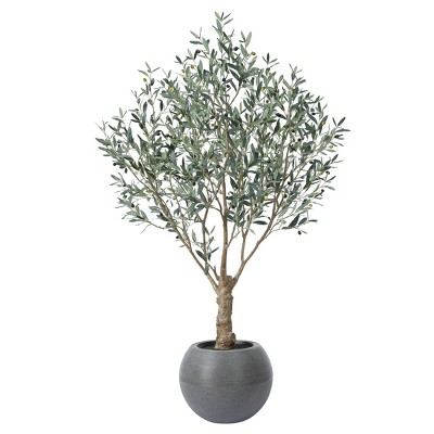 DR.Planzen 7ft UV Resistant Artificial Olive Tree with Grey Tall Planter, Pre Potted Fake Olive Tree for Indoor Outdoor Home Decor, Big Faux Plants