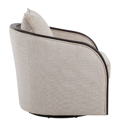 Lumisource Gemma Swivel Accent Chair In Sand Fabric/Espresso Wood