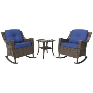 YARDSIGHT Outdoor Rocking  Rattan Chair Set with Removable Cushions & Coffee Table - 1 of 4