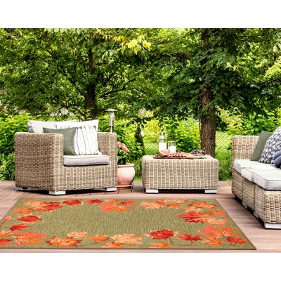 Hand-Tufted Moss Green and Orange Synthetic 5' x 7' Area Rug