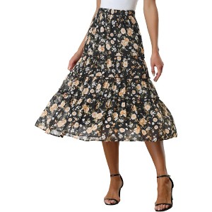 INSPIRE CHIC Women's Floral Elastic Waist Tiered Ruffle Boho Midi Skirts - 1 of 4