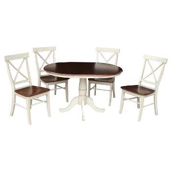 5pc 36" Dining Set RoundExtendable Dining Table Wood/Antiqued Almond/Espresso - International Concepts