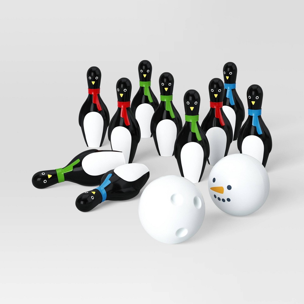 12pc Penguin and Snowman Bowling Christmas Party Game Kit Black/White - Wondershop