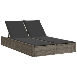vidaXL Double Patio Sun Lounger - Gray Poly Rattan Furniture with Adjustable backrest & Cushions - Outdoor Garden daybed Chair - 1 of 4