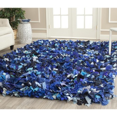 Navy and Multicolor Rectangular Synthetic Shag Area Rug, 8' x 10'
