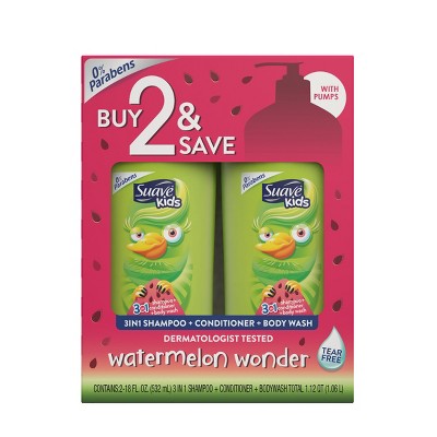 Suave Kids 3-in-1 Watermelon Wonder Body Wash + Shampoo and Conditioner - 18 fl oz/2pk