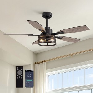 Siljoy 52-Inch Retro Black Downrod Curved Tube Ring-Style Iron Cage Ceiling Fan with Lights, Quiet Strong Airflow Ceiling Fan for Living Room Bedroom - 1 of 4