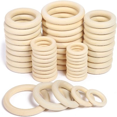 50pcs Unfinished Soild Wooden Rings Natural Wood Circles for DIY Crafts, Jewelry Making and Ring Pendant in 5 Sizes