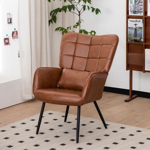 XIYUYEU Leather Accent Chair with High Backrest and Metal Legs,Modern Upholstered Living Room Chairs for Living Room - 1 of 4