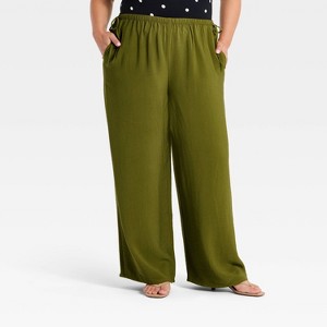 Women's High-Rise Modern Gauze Side-Tie Pants - A New Day™ Olive