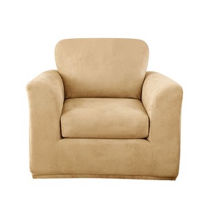 Stretch Suede 3pc Chair Slipcover Brown - Sure Fit, Camel
