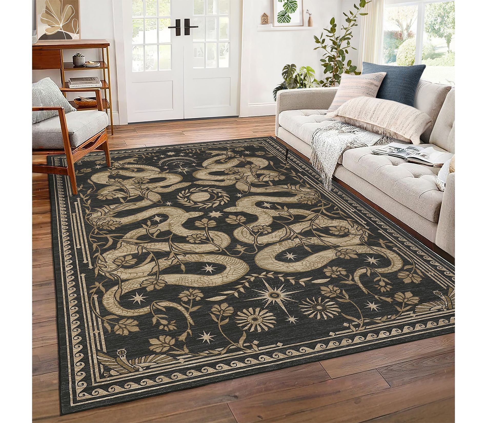 Area Rugs for Living Room Bedroom Snake Pattern Rug Soft Non Slip Low-Pile Accent Rug Washable Rug