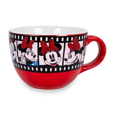 Silver Buffalo Disney Mickey Mouse Red-Striped Ceramic Soup Mug With Spoon  | Holds 24 Ounces