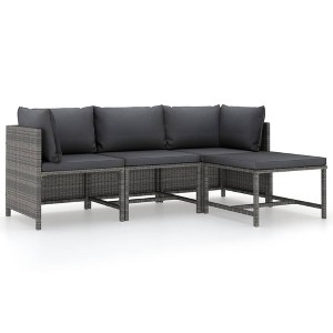 vidaXL 4 Piece Patio Lounge Set with Cushions Poly Rattan Gray - 1 of 4
