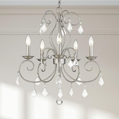 Mini Elegance 5-Light Brushed Nickel Chandelier with Clear Crystal Drops