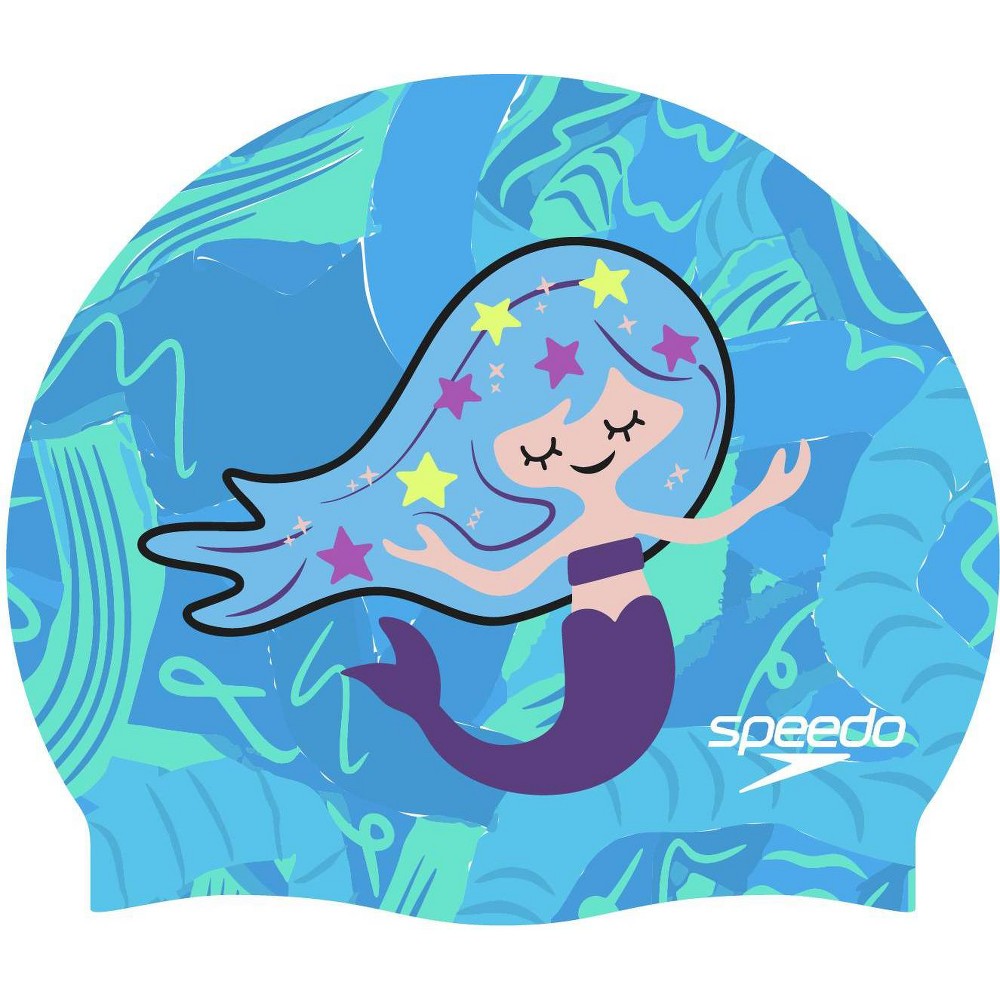 Speedo Kids' Printed Character Silicone Swim Cap - Blue Cosmic Mermaid