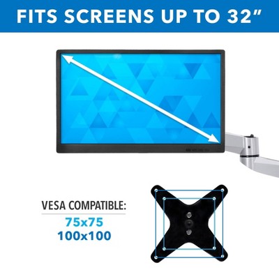 Silver Adjustable Single Monitor Wall Mount for 13-32 Inch Screens