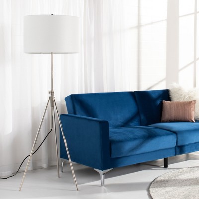 Cipriana Adjustable Nickel Tripod Floor Lamp with White Shade