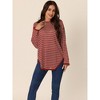 Seta T Women's Round Neck Long Sleeve Back Split Curved Hem Striped Knit Sweater - 2 of 4