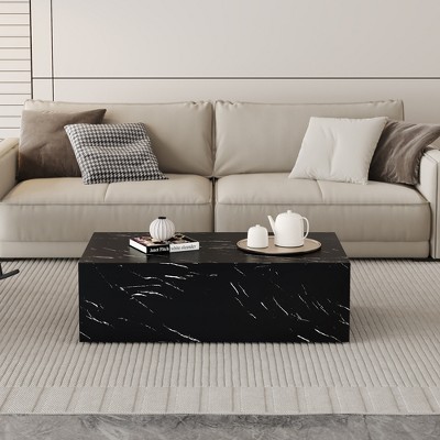 GlasFlength Rectangular Coffee Table, Modern and Stylish Design, Suitable for Living Room, Patio, Bedroom, Black, 39.3"*23.6"*11.8"