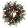 Nearly Natural 24-in Pine & Pinecone Wreath with Burlap Bows - 3 of 3