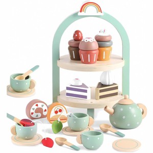 Paaaawaters Tea Party Set for Little Girls with Cupcake Stand, Wooden Tea Set Toys for Girls Age 3 4 5 6 7 Year Old - 1 of 4