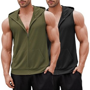 COOFANDY Men's Workout Hooded Tank Tops 2 Pack Zip Up Sleeveless Gym Shirts Muscle Cut Off T Shirt Bodybuilding Hoodies - 1 of 4
