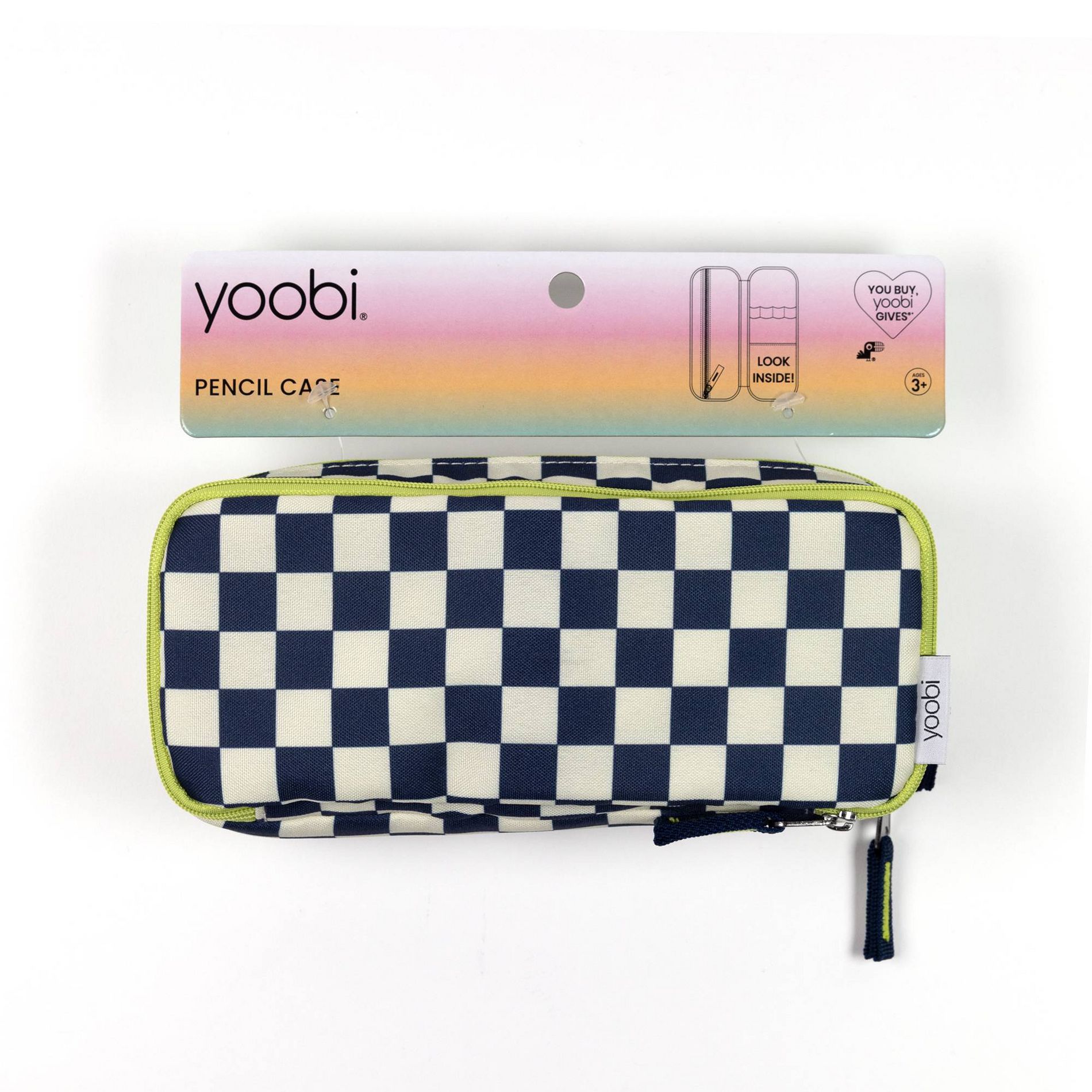 Yoobi Pencil Pouch Navy Checker, Triple-Zip, Multi-Compartment Case – Stores Pens, Supplies & Accessories
