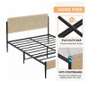 coucheta Full Metal Bed Frame with Rattan Headboard and Wooden Footboard, Boho Style Platform Bed with Underbed Storage, No Box Spring Needed, Oak - 2 of 4