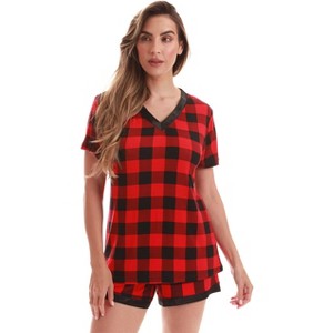#followme Womens Pajama Shorts Set  Ultra Soft PJ Set for Women with Satin V-Neck Trim - 1 of 3