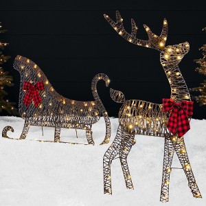 Best Choice Products Lighted 2D Reindeer & Sleigh Set Outdoor Décor w/ Warm White LED Lights - 1 of 4