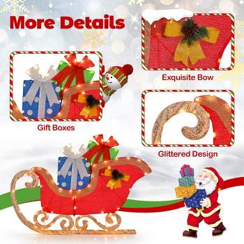 Costway 4 FT Long Christmas Santa's Sleigh Pre-lit Holiday Decoration with LED Lights