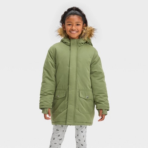 Girls Solid Parka Jacket Cat Jack Olive Green Xxl Target