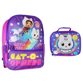 Gabby's Doll House 2 Piece School Travel Backpack Set For Girls With Lunch Bag Multicoloured