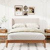 King Size Platform Bed, Solid Dry Bamboo Wood Bed Frame with Upholstered High Headboard, Easy Assembly, Beige -ModernLuxe - 2 of 4