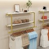 2 In 1 Heavy Duty Industrial Pipe Clothes Rail Floating Wall Mounted Hanging Display Closet Storage Shelf for Bedroom Laundry Room - 2 of 4