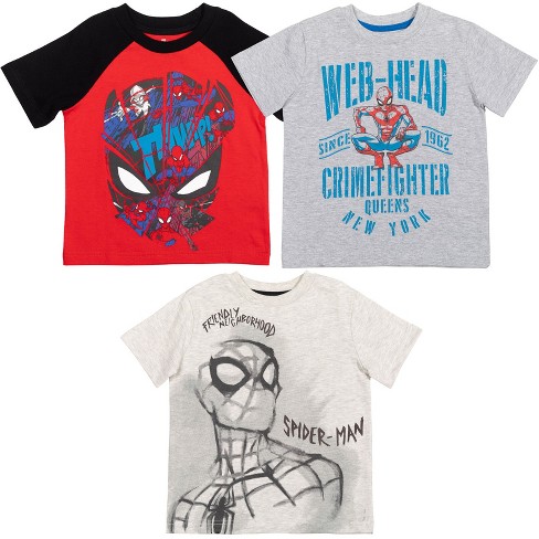 Marvel Spider-Man Miles Morales Spider-Gwen Big Boys 3 Pack T-Shirts  Red/Gray/Off-White 10-12