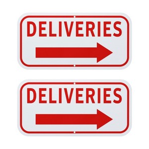 Unique Bargains Rust Free Aluminum Front Deliveries Sign with Right Arrow Red on White - 1 of 4