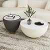 POVISON Modern Drum Coffee Table, Sintered Stone Coffee Table with PU Leather and Aluminum Alloy Base, Gray, 17.72" - 3 of 4