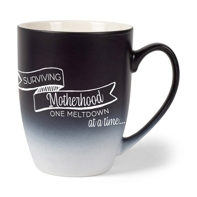 Elanze Designs Surviving Motherhood One Meltdown At A Time Two Toned Ombre Matte Black and White 12 ounce Ceramic Stoneware Coffee Cup Mug