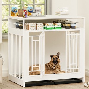 VisioGear 43.3" Dog Crate with Divider, Double Door Dog Kennel with Three Drawers Storages, Pet House for Large Medium Dogs, White, 43.3"*29.5"*43.3" - 1 of 4