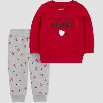 Carter's Just One You® Baby Boys' 2pc Valentine's Day Stole Your Heart Pullover Sweater & Jogger Pants Set - Red