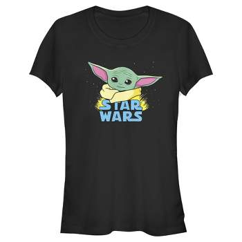 Juniors Womens Star Wars The Mandalorian The Child Cartoon Shiny Eyes T-Shirt