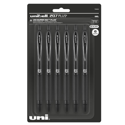 Uniball 6pk 207 Plus+ Gel Pen 0.7mm Medium Point Black Ink Black Barrel ...