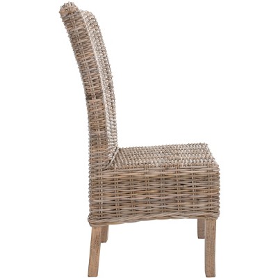 High-Back Rattan & Mango Wood Side Chair in Natural Grey (Set of 2)