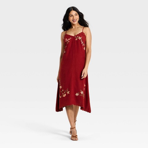 Женские платья Universal Thread Women's Linen Embroidered Midi High Low Dress - Universal Thread™ Red XS