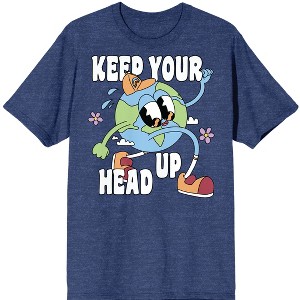 Positive Vibes Cartoon Earth Keep Your Head Up Men's Navy Heather T-Shirt - 1 of 3